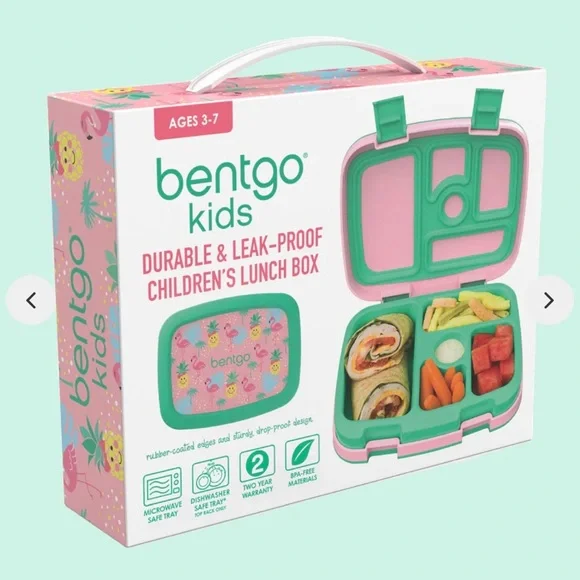 Bentgo Kids Pink & Green Durable Leak-Proof Lunch Box NIB - Picture 1 of 7